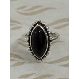 James Avery Retired Sterling Silver Beaded Marquise Onyx Ring Size 7